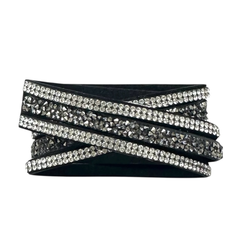 Bebe Black Luxe Rhinestone and Crystal Wrap Bracelet